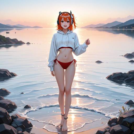 Serene Girl by the Lake at Golden Hour