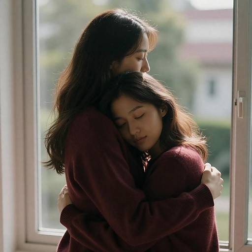 Sunlit Embrace in Window Frame