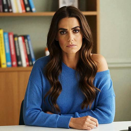 Serious Woman at Desk with Books
