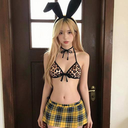 Young Woman in Bunny Ears Outfit