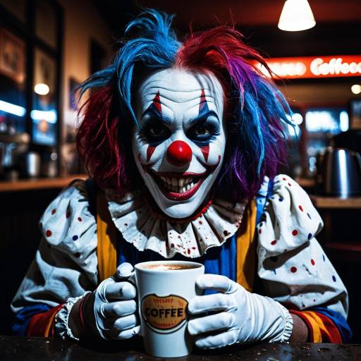 Colorful Clown Holding Coffee Mug
