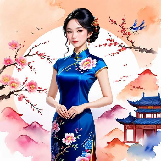 Elegant Female Artist in Vibrant Cheongsam