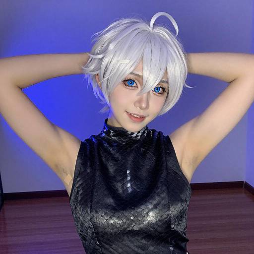 Playful Portrait with Blue Lighting