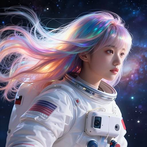 Colorful Astronaut Girl in Galaxy