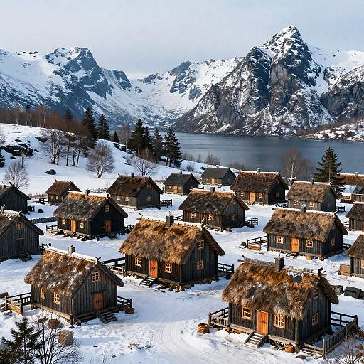 Photorealistic Nordic Viking Mountain Village