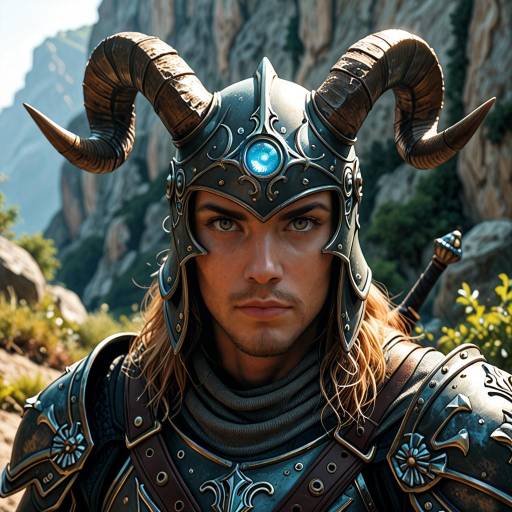 Fantasy Warrior in Horned Helmet