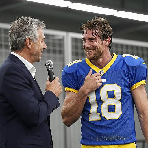 Joyful Football Player in Industrial Setting