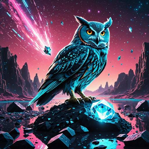 Bioluminescent Space Owl on Crystal Plains