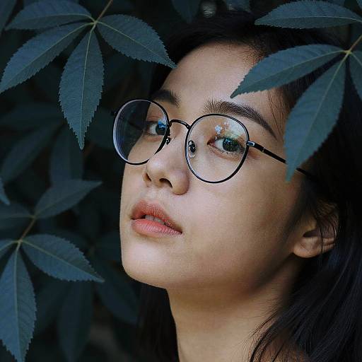 Young Woman Gazing Through Leaves