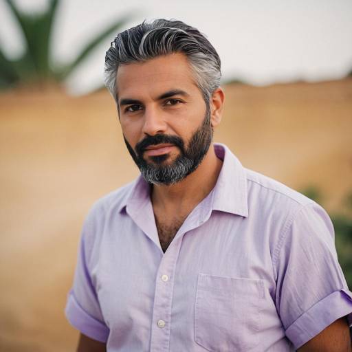 Middle-aged Man with Beard in Light Purple Shirt
