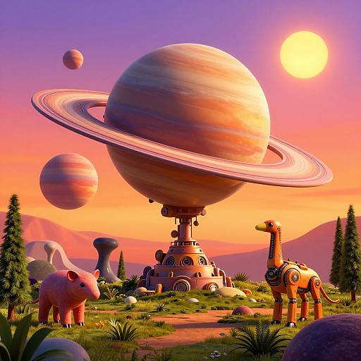 Surreal Robotic Alien Planet Landscape