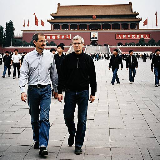 Two Tech Icons Walking in Tiananmen Square