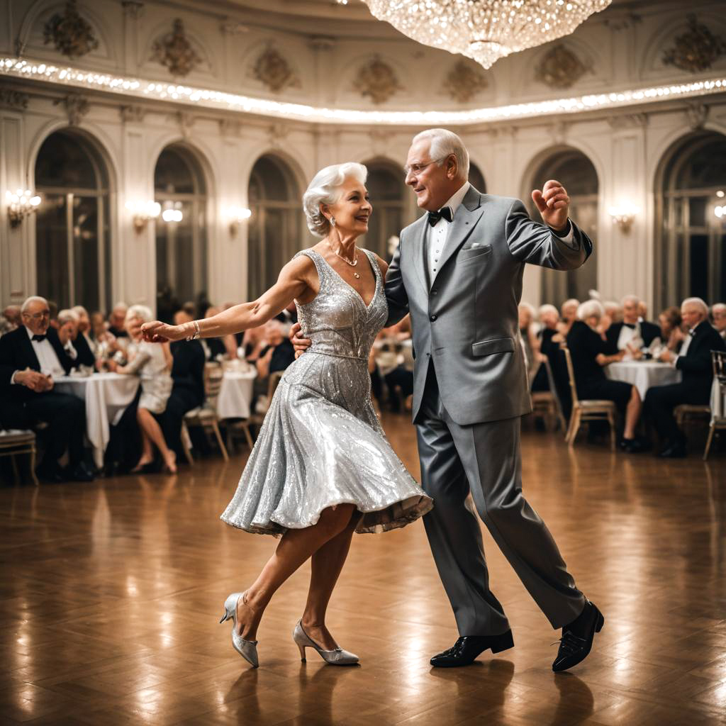 Elegant Dancing Elderly Couple in Ballroom