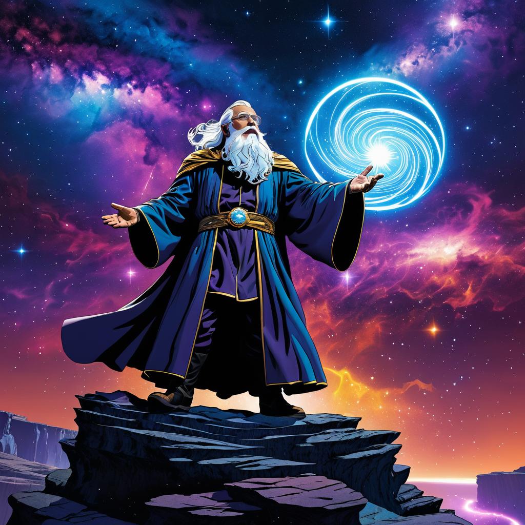 Elderly Wizard on a Cosmic Cliff