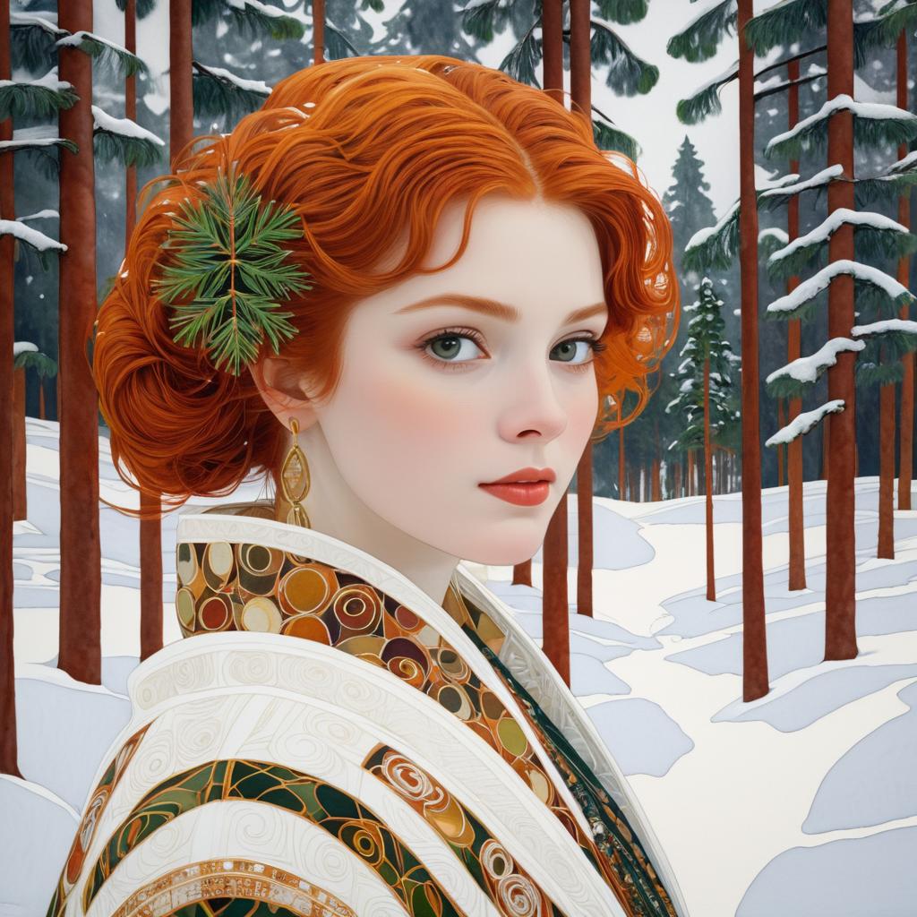 Photorealistic Art Nouveau Woman in Snow