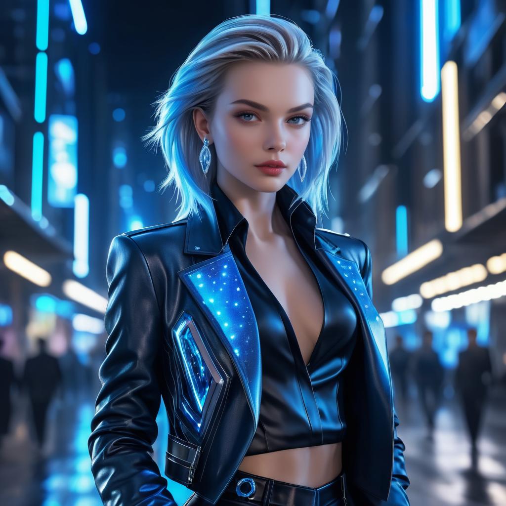 Elegant Cyberpunk Woman in Night City