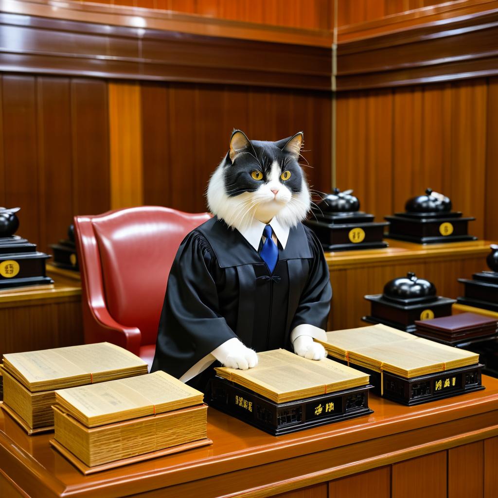 Cat Barrister in Taiwanese Courtroom Scene