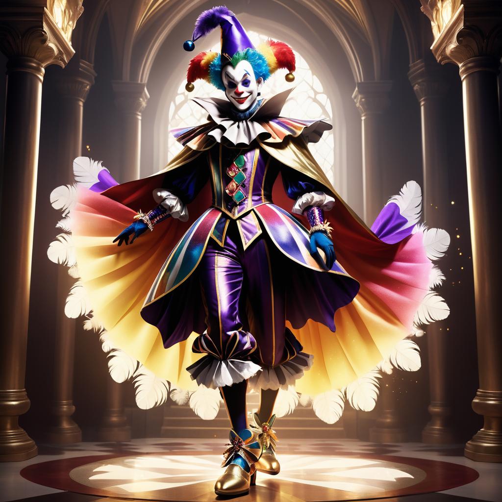 Flamboyant Jester in Monochromatic Elegance