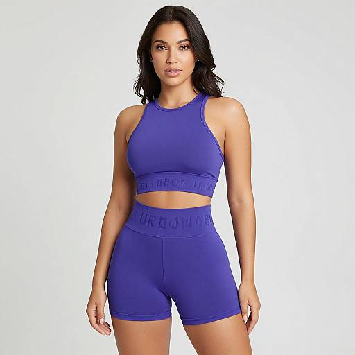 Athletic Woman in Purple Workout Set