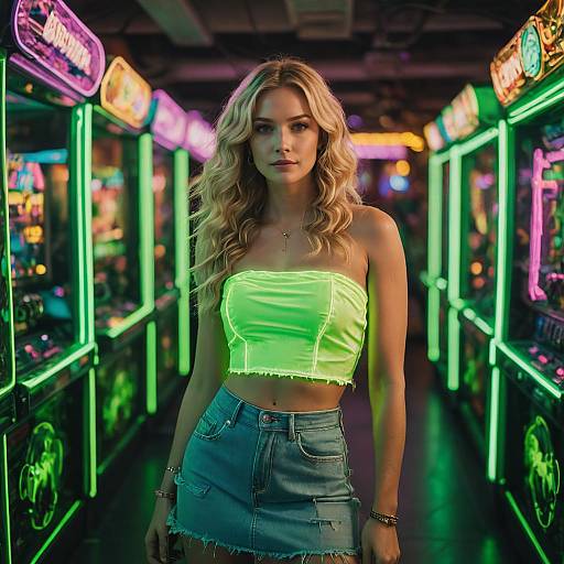 Neon Fashion: Blonde in Arcade Style
