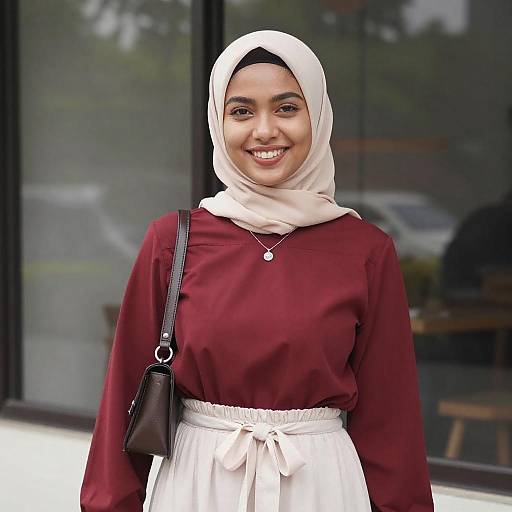 Smiling Woman in Hijab by Window