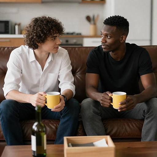 Cozy Living Room Moment: Two Friends
