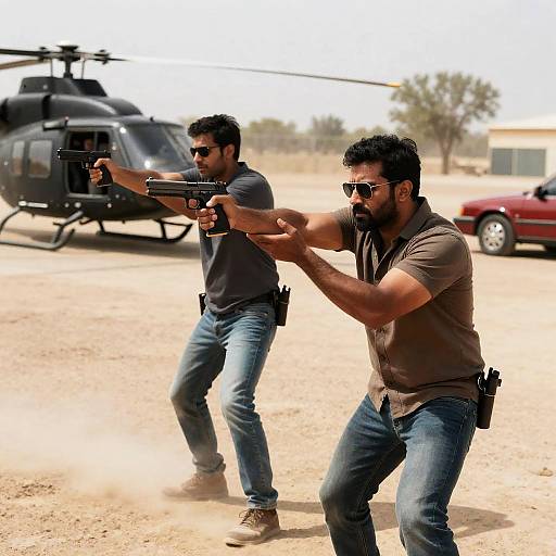 Intense Duel in Desert Landscape