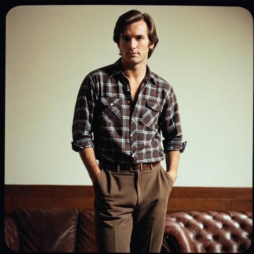 Man in 1960s Plaid Shirt and Khaki Pants