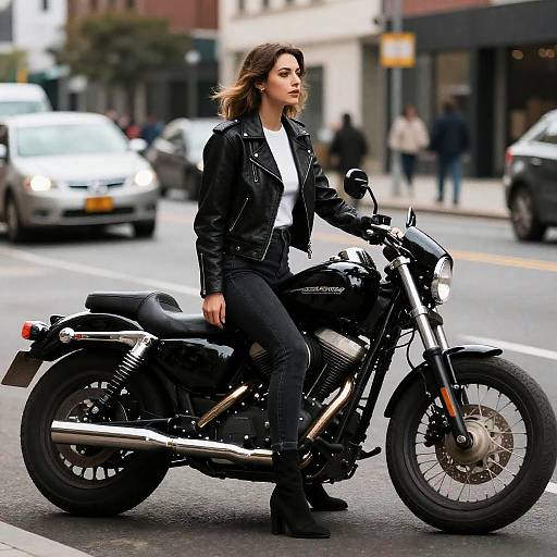 Harley Woman in Black Leather Jacket