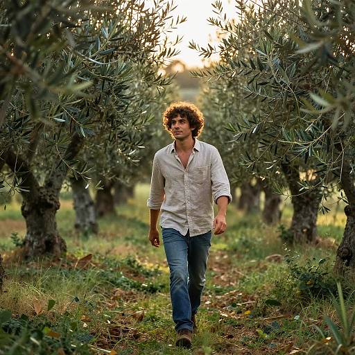 Italian Man in Lush Olive Grove