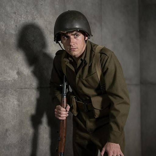 WWII Soldier in Dim Concrete Room