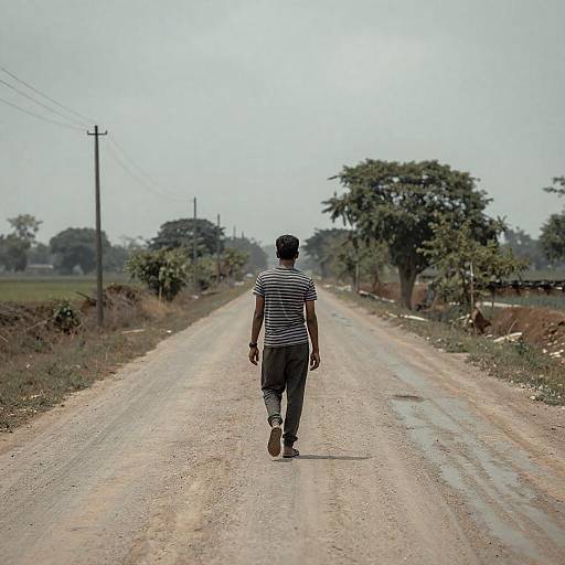 Man Walking Down Rural Muddy Road