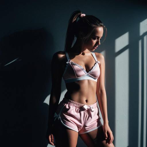 Young Woman in Pink Lingerie in Window Light
