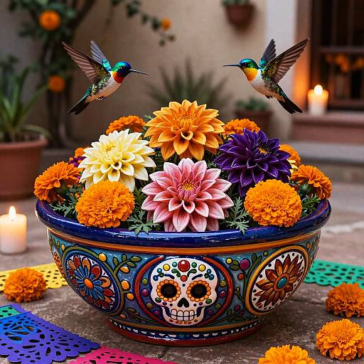 Vibrant Dia de los Muertos Altar Bowl