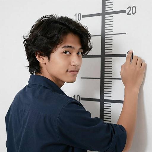 Young Man Posing by Height Chart
