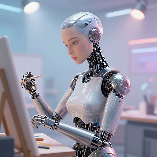 Android Artist in Futuristic Studio