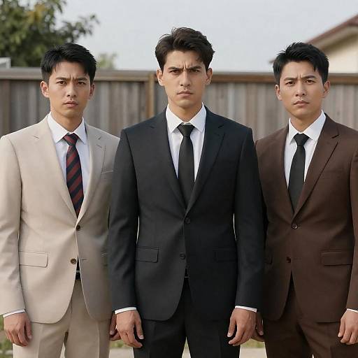 Three Men in Suits Against a Fence