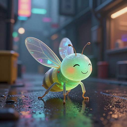 Bioluminescent Cyberpunk Insect Macro Portrait