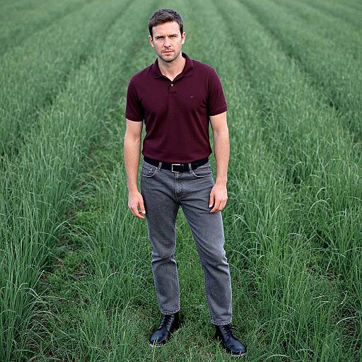 Man in Burgundy Polo in Green Field