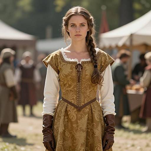 Young Woman in Medieval Dress at Outdoor Festival