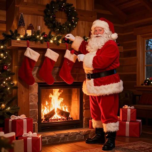 Santa Decorating Rustic Fireplace Mantel