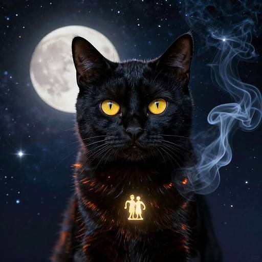 Mystical Black Cat in Cosmic Night