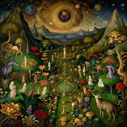 Surreal Enchanted Landscape with Fantastical Creatures