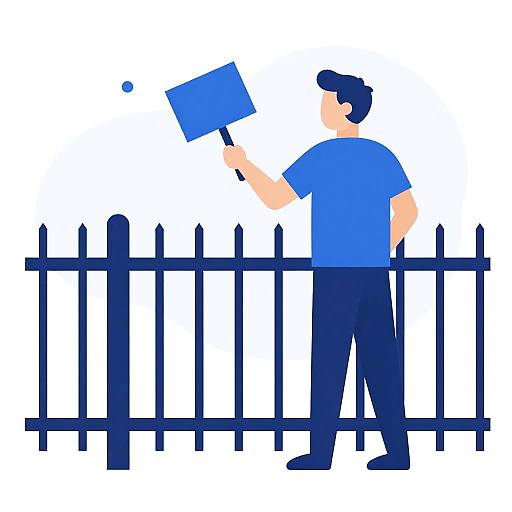 Minimalist Man Painting Fence Illustration