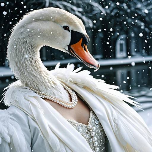 Elegant Swan in White Silk and Pearls