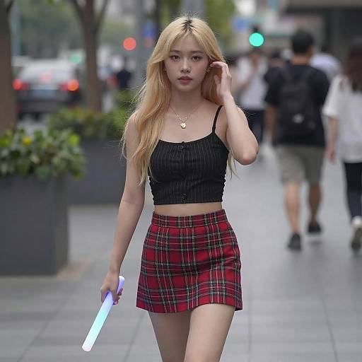 Blonde Woman with Blue Light Stick