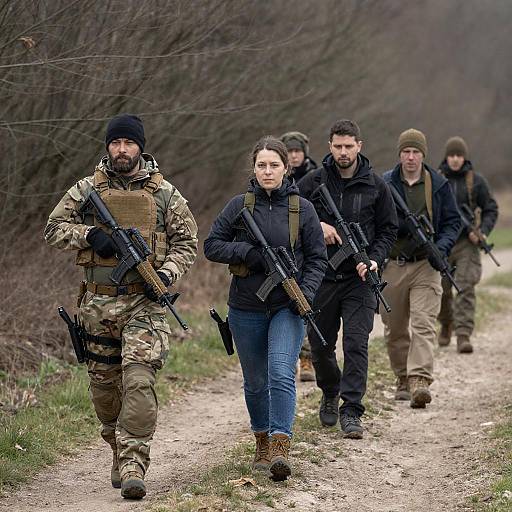 Armed Group on a Woodland Path