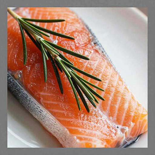 Close-Up of Fresh Salmon Fillet with Rosemary