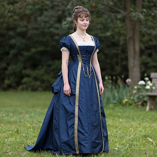 Elegant Victorian Woman in Blue Dress