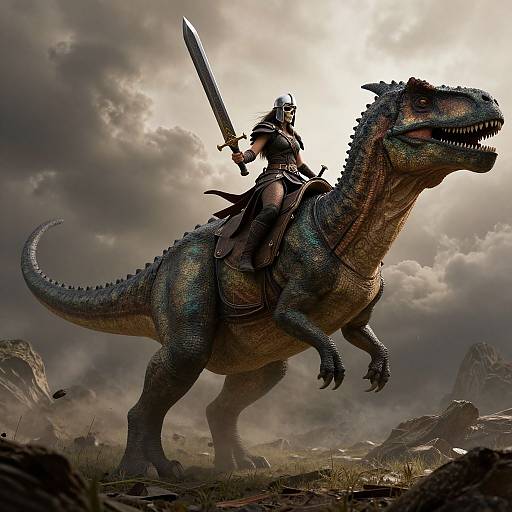 Warrior Woman Riding Dinosaur Warrior